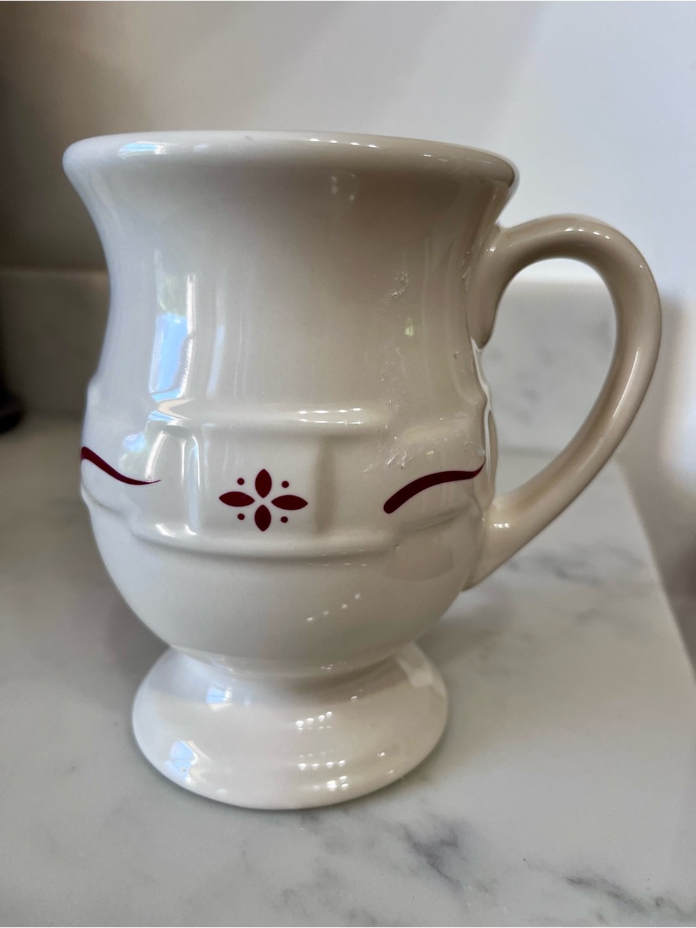 Longaberger Pottery Grandmug Footed Latte Cup Woven Traditions Red